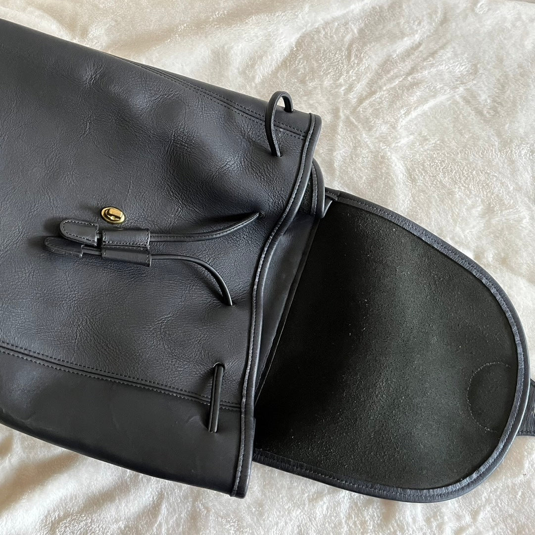 VTG Coach 9943 Black Leather Daypack Backpack Travel Bag – No Extra Fees US Only