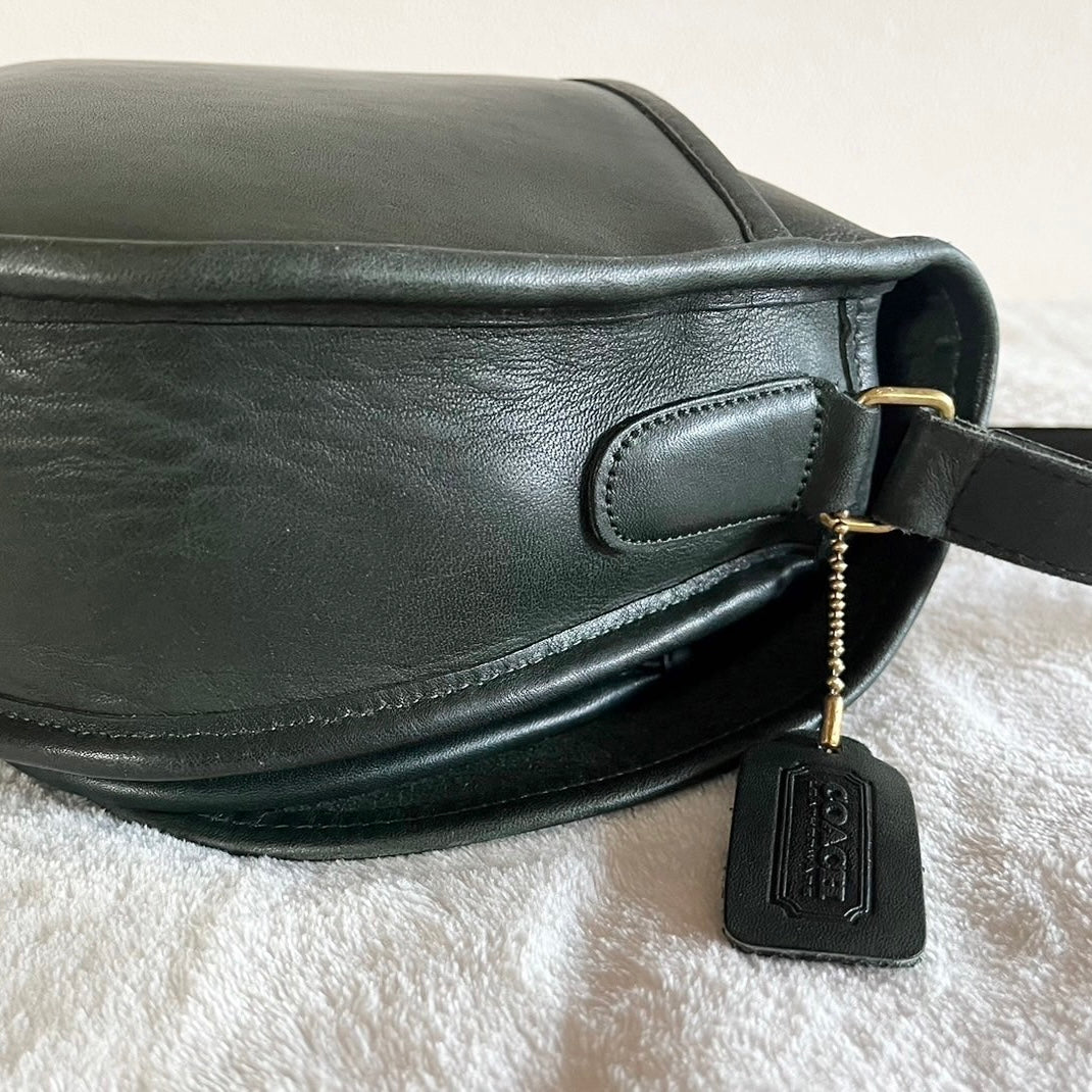 VTG Coach 9851 Bottle Green Leather Saddle Bag Crossbody-No Extra Fees US Only