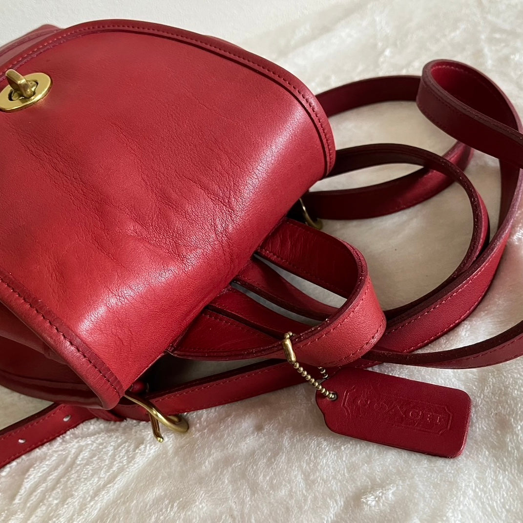 VTG Coach 9960 Red Leather Turnlock Drawstring Backpack – No Extra Fees US Only