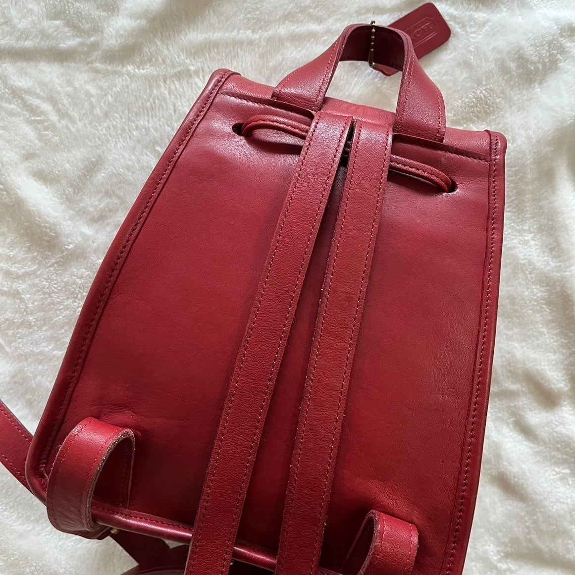 VTG Coach 9960 Red Leather Turnlock Drawstring Backpack – No Extra Fees US Only