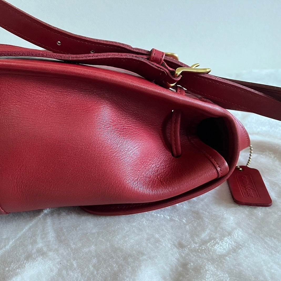 VTG Coach 9960 Red Leather Turnlock Drawstring Backpack – No Extra Fees US Only