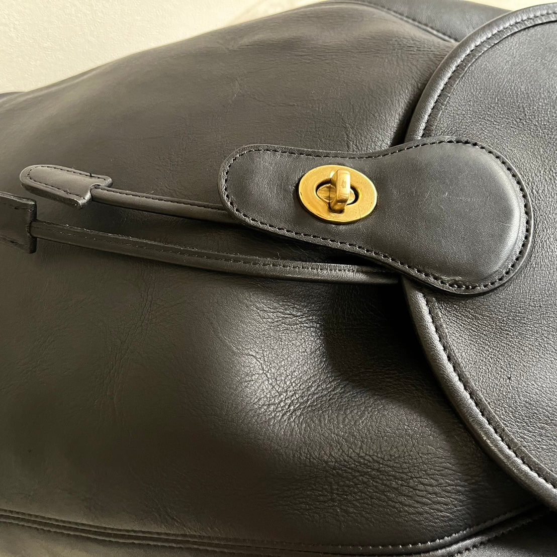 VTG Coach 9943 Black Leather Daypack Backpack Travel Bag – No Extra Fees US Only