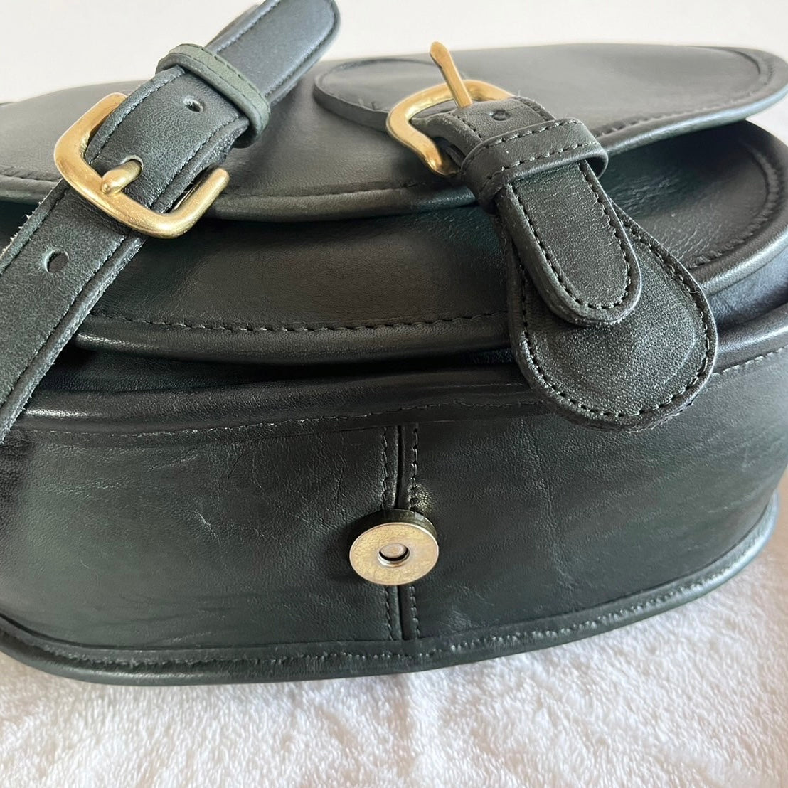 VTG Coach 9851 Bottle Green Leather Saddle Bag Crossbody-No Extra Fees US Only