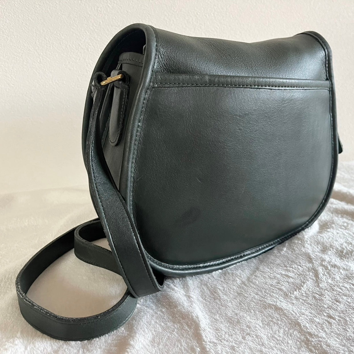 VTG Coach 9851 Bottle Green Leather Saddle Bag Crossbody-No Extra Fees US Only
