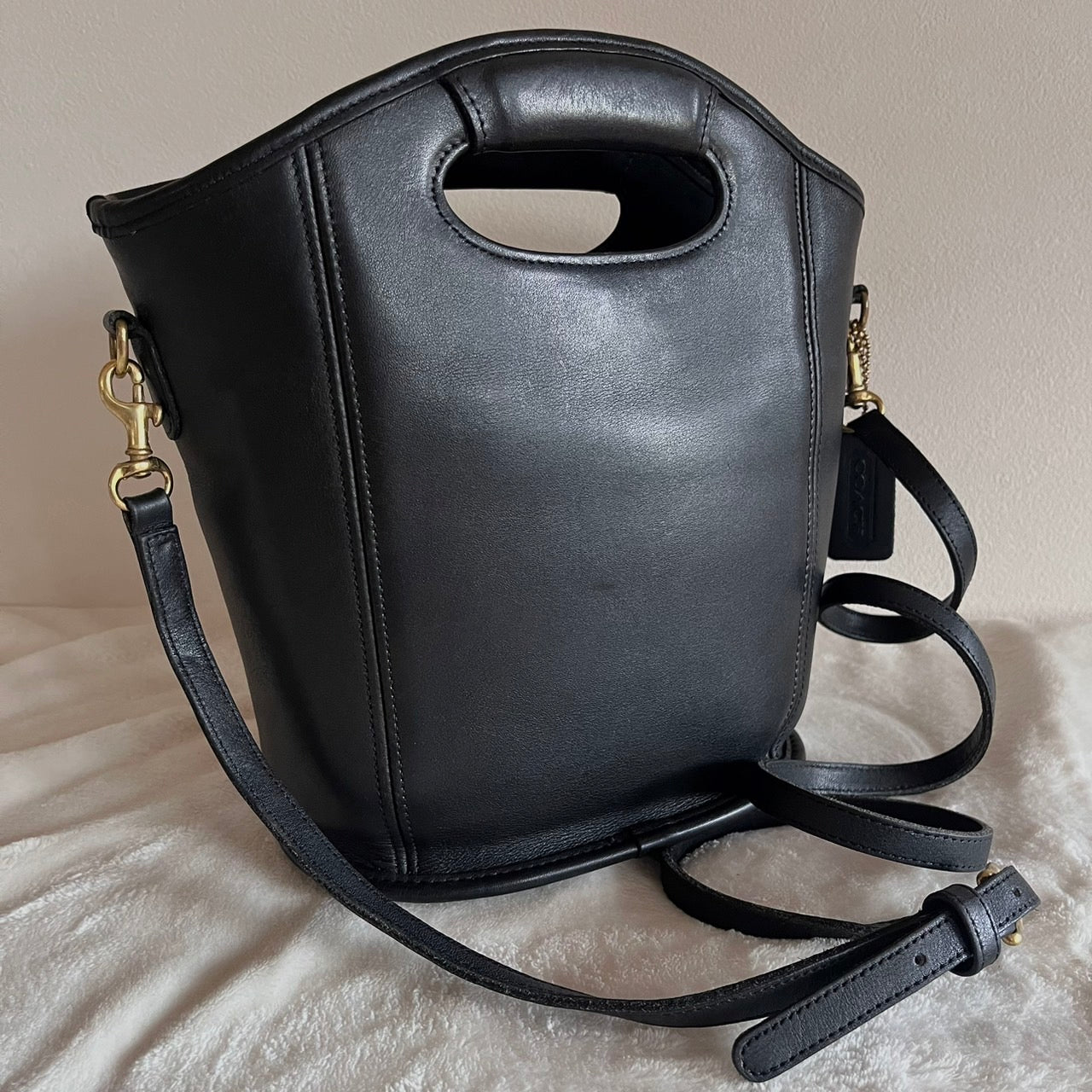 Vintage Coach 9993 Black Leather Mini Shopper Bucket Tote Bag USA – No Extra Fees US Only