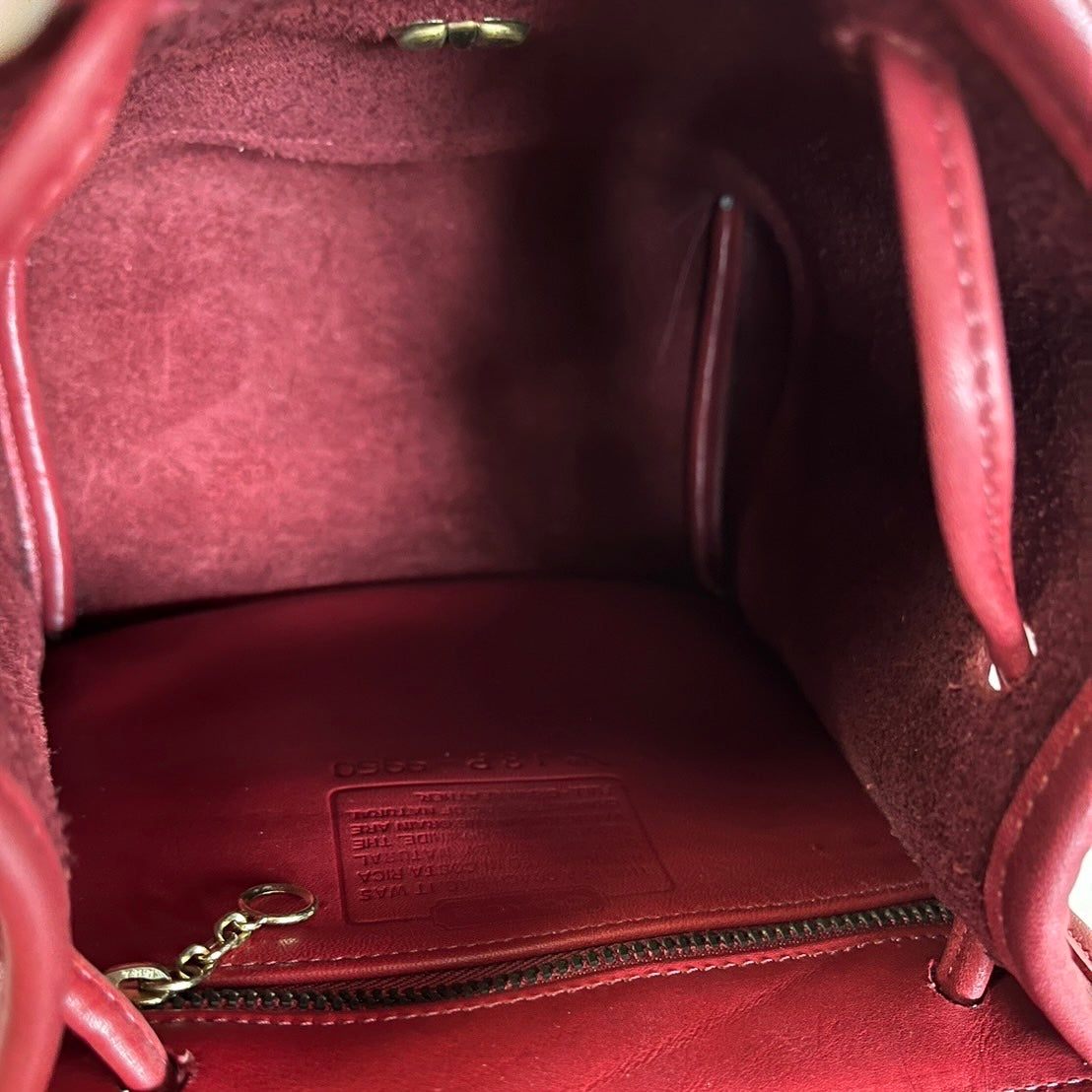 VTG Coach 9960 Red Leather Turnlock Drawstring Backpack – No Extra Fees US Only