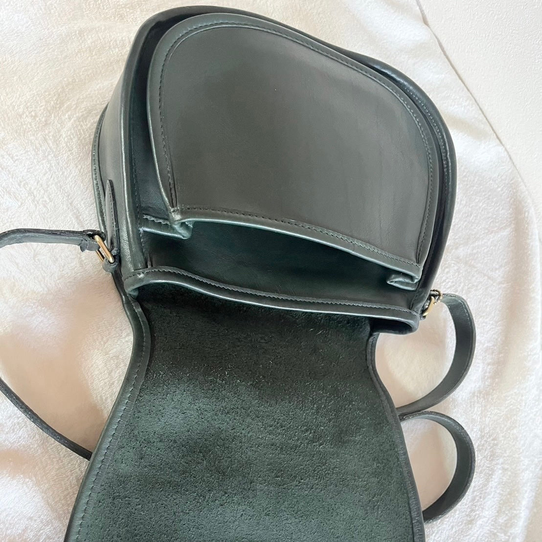 VTG Coach 9851 Bottle Green Leather Saddle Bag Crossbody-No Extra Fees US Only