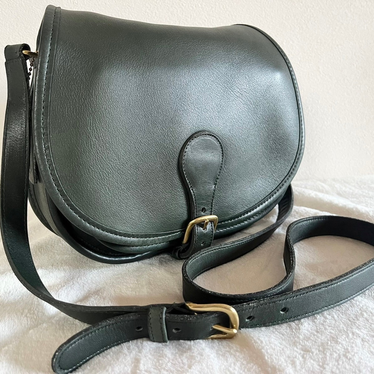 VTG Coach 9851 Bottle Green Leather Saddle Bag Crossbody-No Extra Fees US Only