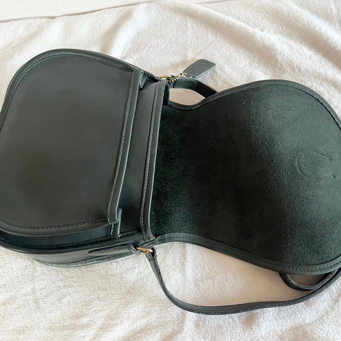VTG Coach 9851 Bottle Green Leather Saddle Bag Crossbody-No Extra Fees US Only