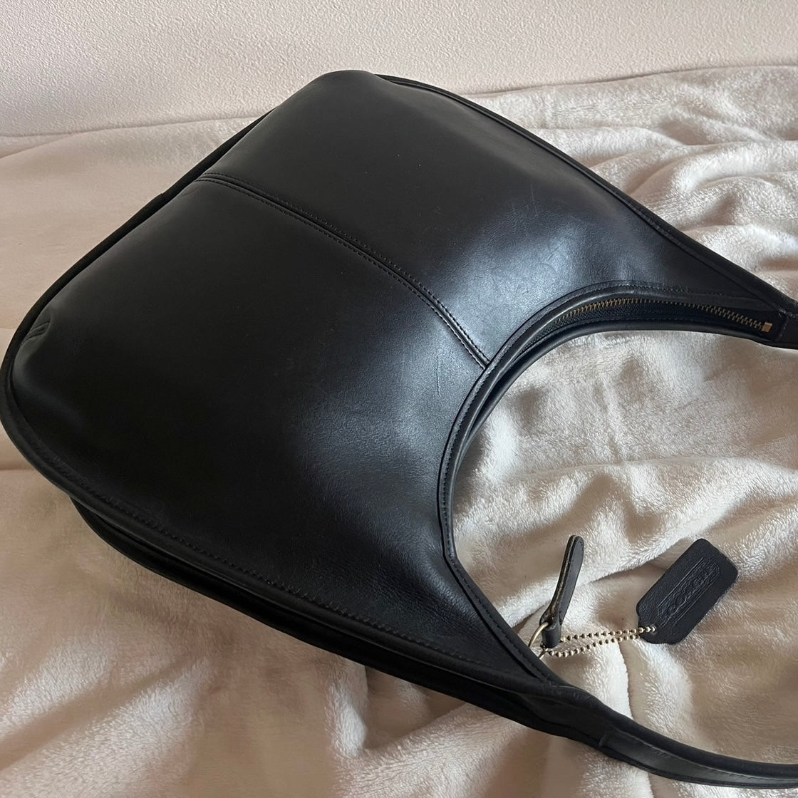 Vintage Coach 9033 Ergo Black Leather Shoulder Handbag Made in USA VGUC