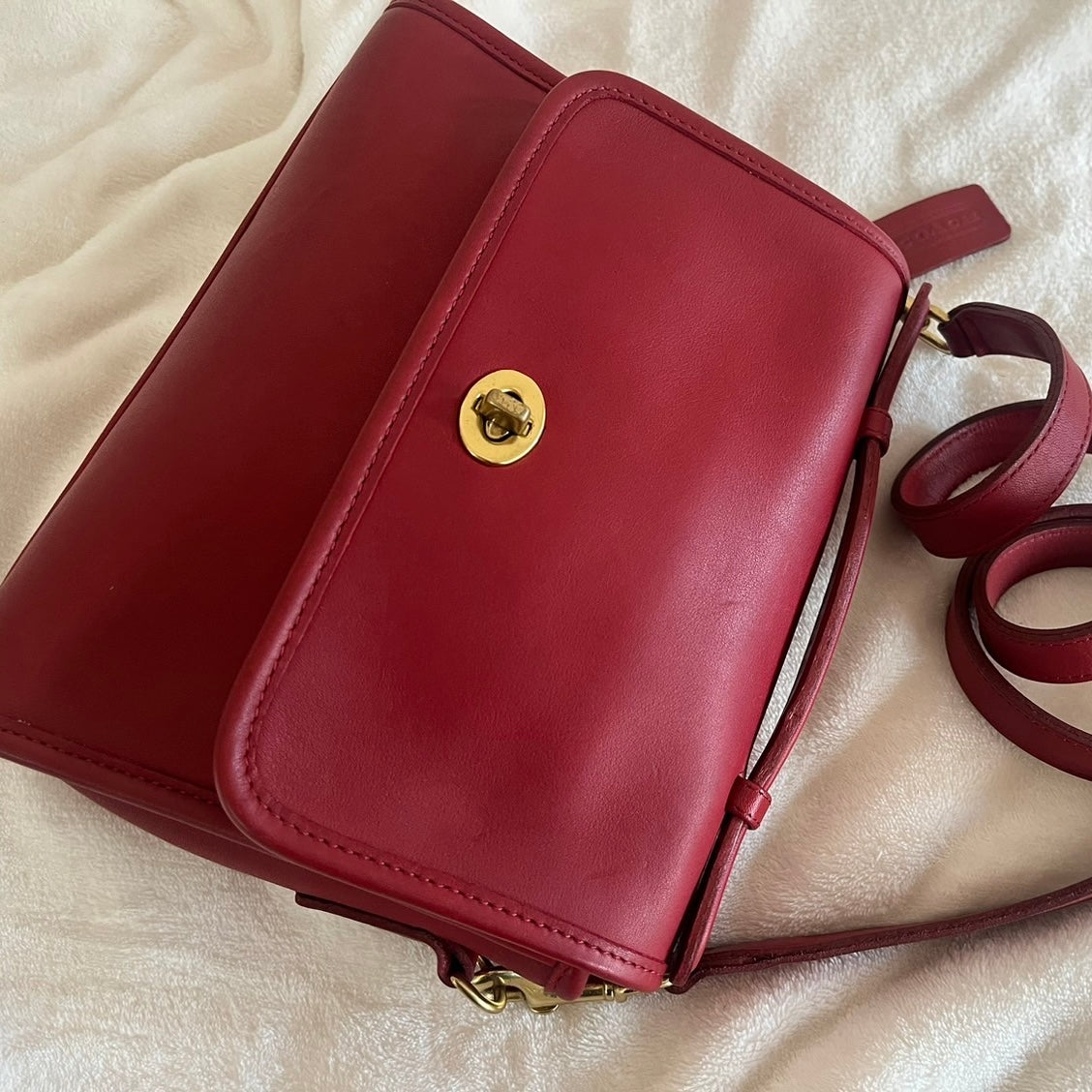 RARE Vintage Coach  Court Bag 9870 RED Leather Made In USA No Fees US Only