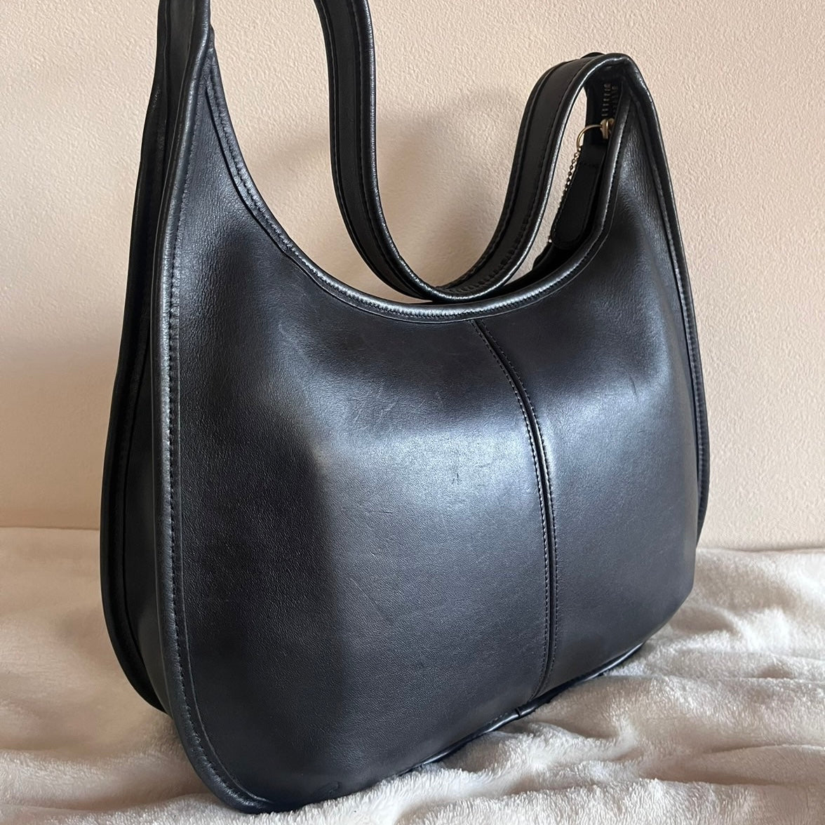 Vintage Coach 9033 Ergo Black Leather Shoulder Handbag Made in USA VGUC