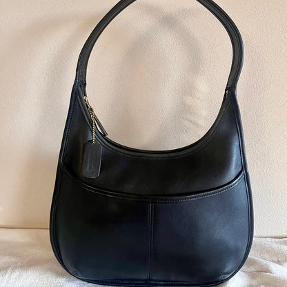 Vintage Coach 9033 Ergo Black Leather Shoulder Handbag Made in USA VGUC