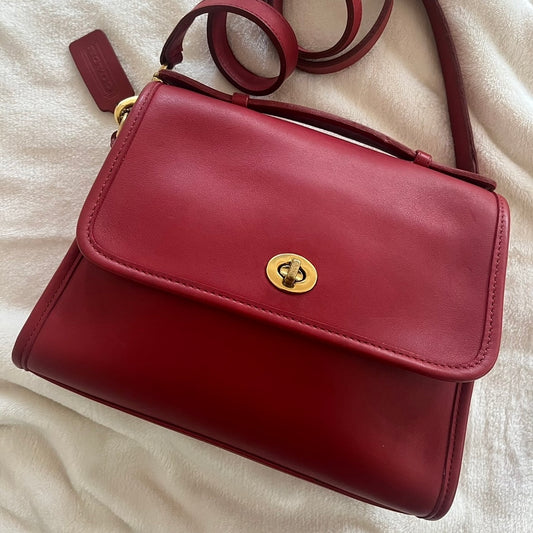 RARE Vintage Coach  Court Bag 9870 RED Leather Made In USA No Fees US Only