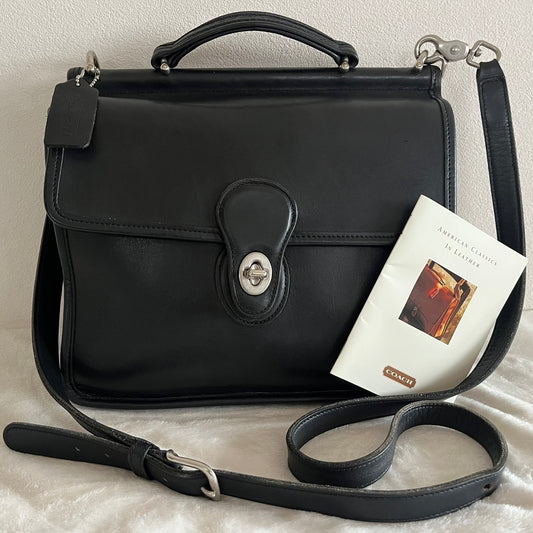 VTG Coach 9927 Black Willis Crossbody Satchel Silver–No Extra Fees US Only