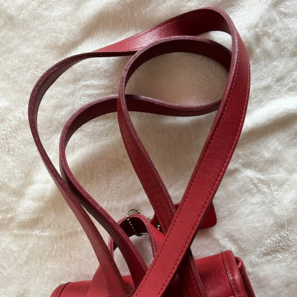 VTG Coach 9960 Red Leather Turnlock Drawstring Backpack – No Extra Fees US Only