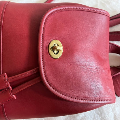 VTG Coach 9960 Red Leather Turnlock Drawstring Backpack – No Extra Fees US Only