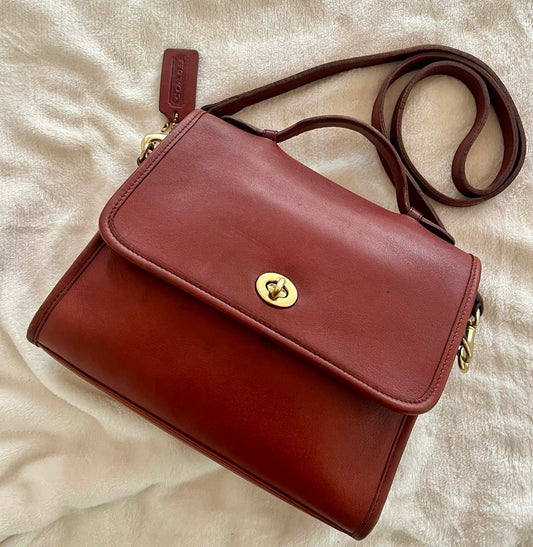 RARE Vintage Coach Court Bag 9870 Burgundy Leather Made In USA No Fees US Only